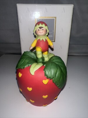 Avon 1993 VTG Strawberry Hearts Delight Porcelain Hand Bell w/ Pixie Elf