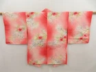 5327T02z500 Vintage Japanese Kimono Silk HAORI Flower Coral pink