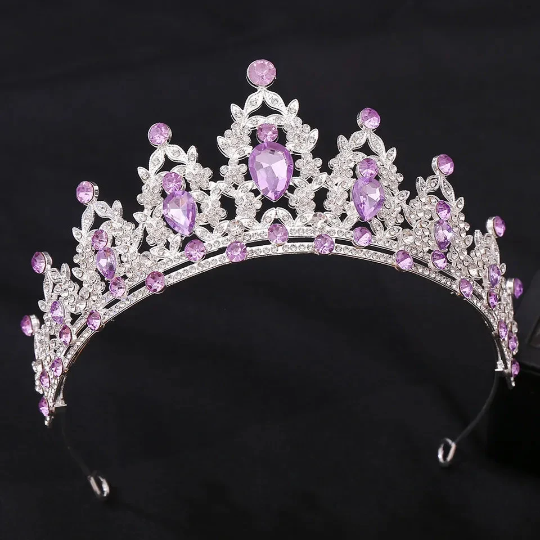 Silver Tiara Lavender purple gems Crown Princess Queen prom  display picture 2