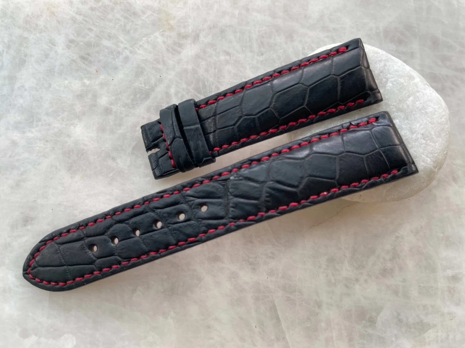 20mm/18mm Black Alligator Crocodile Print Leather Watch Strap Band