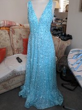 Faeriesty Stunningly Beautiful Turquoise Long Sequin Dress Size L Prom /Evening