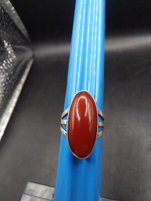 Vintage Handmade Sterling Silver Ring Mark NB Possibly Carnelian Stone Size Q¹/²