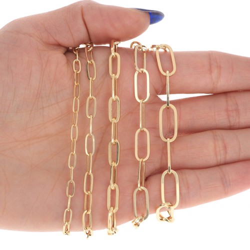 14k Yellow Gold Paperclip 2mm-7mm Chain Bracelet Necklace Mens Womens 7"-24" - Picture 2 of 72
