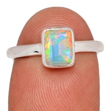 Faceted Natural Ethiopian Opal 925 Sterling Silver Ring Jewelry s.7 CR75030