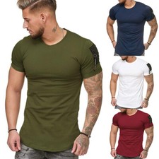 Men's Slim Fit O Neck Short Sleeve zipper Muscle Tee T-shirt Casual Blouse Tops
