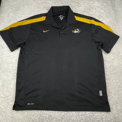 Missouri Tigers Polo Shirt Mens XL Black Gold Performance Wicking