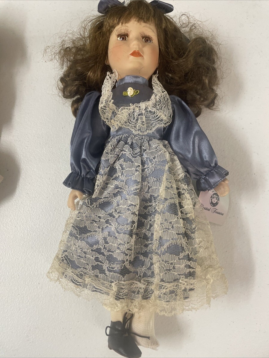 vintage porcelain doll Dark Hair Blue Dress Missing A Shoe | eBay