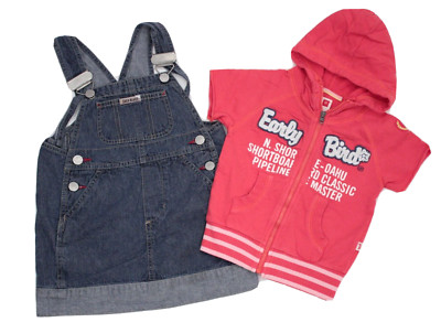 Eager Beaver Latz-Kleid Jeanskleid Trägerkleid + Kapuzen-Jacke rot Hoodie Gr. 92