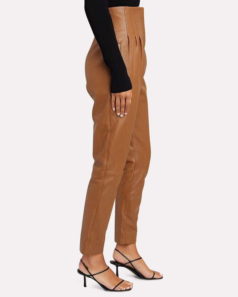 ALBERTA FERRETTI Tapered High-Waist Leather Brown Pants L86816 Size 38 IT/ 4 US - Image 3 of 4