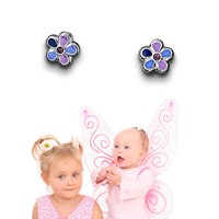 MäDchen BlüTen Ohrringe Silber 925 Mit Farbiger Flieder Lila Blumen Ohrstecker