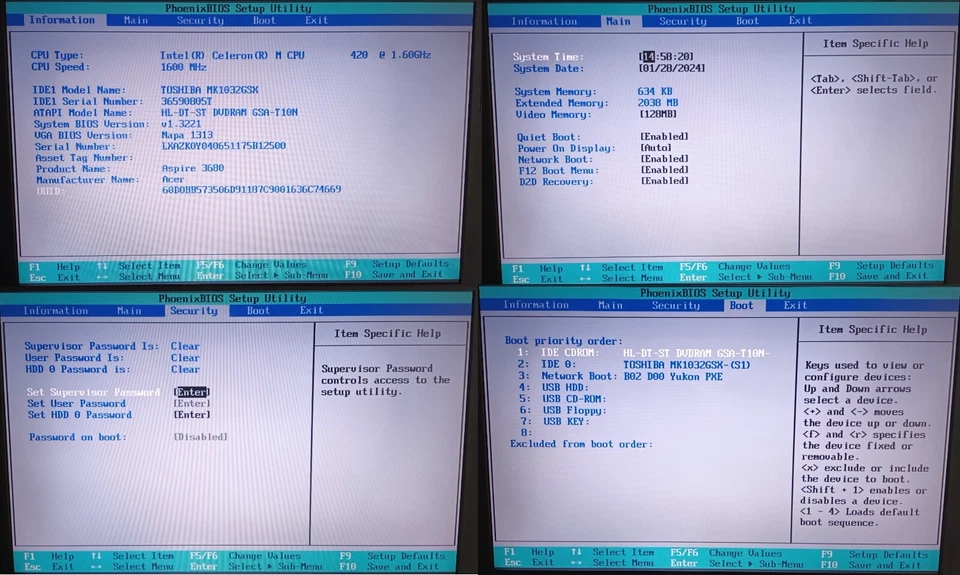 Acer Aspire 3680/3682 Laptop Notebook Vista TWO Laptops 1 working 1 for parts - Image 4 of 4