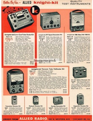 1958 Allied Knight-Kit Tube Tester Signal generator DIY Kit Vintage Print Ad  - Afbeelding 1 van 1