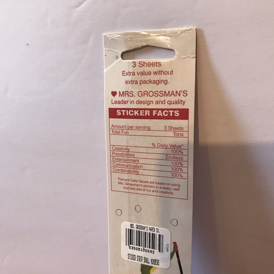 Vtg NOS Mrs. Grossman’s Stickers Strip Small NUMBERS 3 Sheets Package Wear New - Image 4 of 4