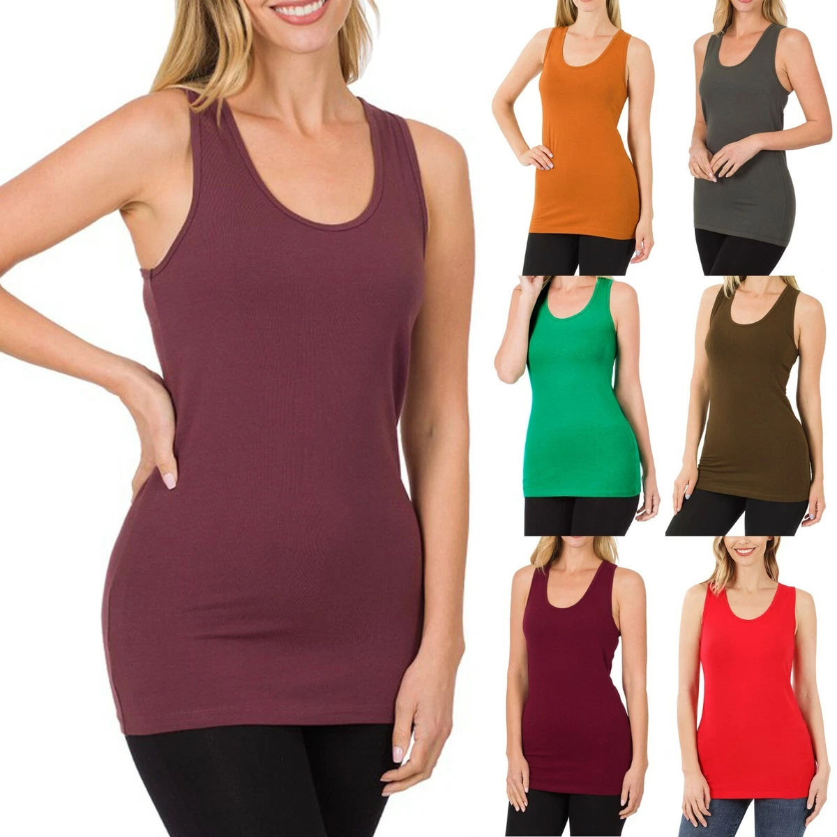 Womens Long Tank Top Cotton Stretch Racerback Fitness Yoga Workout Tunic