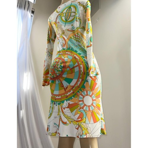 EMILIO PUCCI V-Neck Abstract Print Long Sleeve Shift Mini Dress Size IT38 - Picture 14 of 18