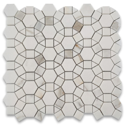 G395XH Calacatta Gold Marble Sunflower Hexagon Ring Waterjet Mosaic Tile