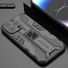 For iPhone 16 Pro Max/15/14 Pro Magnetic Car Mount Back Case Cover w/ Kickstand