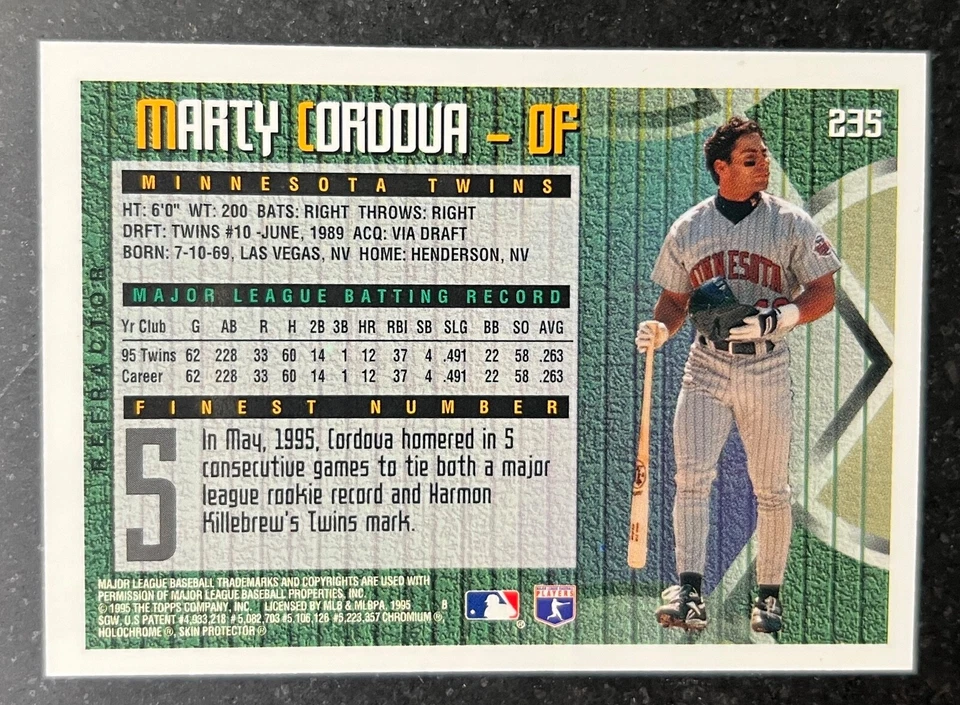 1995 Finest Refractor Marty Cordova #235 - Image 2 of 2