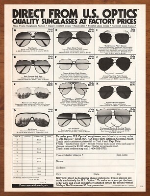 1983 Optics Sunglasses Vintage  Print Ad/Poster 80s Retro Wall Bar Art Decor