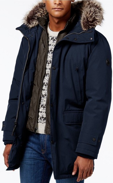 Blue Hooded Faux Fur Parka Jacket MK 