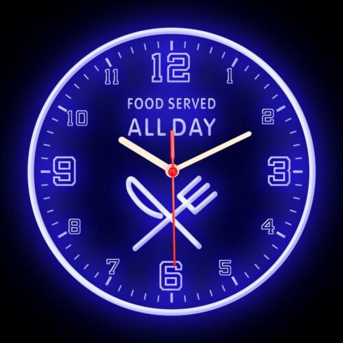 Food Served All Day Restaurant Market Shop Colorful Flexible Neon Clock 10" - Picture 10 of 16
