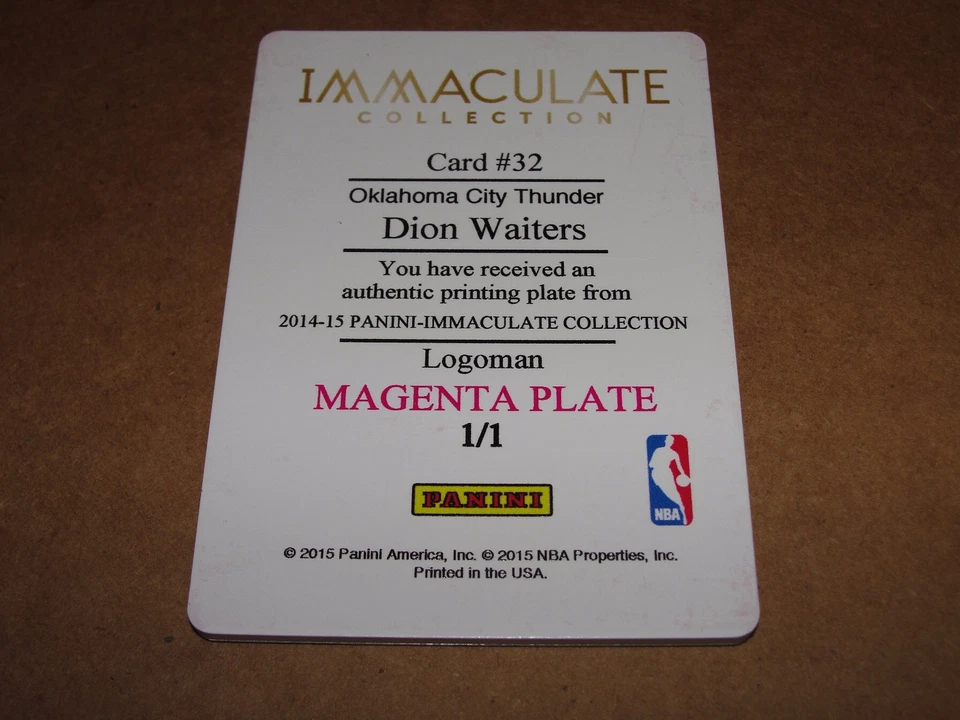 2014-15 Immaculate DION WAITERS Logoman Magenta Printing Plate 1/1 OKC Thunder - Image 2 of 2