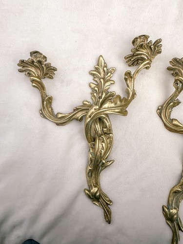 Vintage Pair Bronze Louis XV Style two arm wall candle sconces - Picture 14 of 14