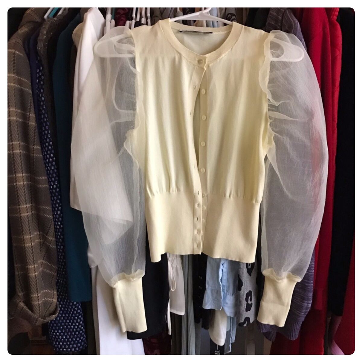 Zara | Yellow Organza Sheer Cardigan Puff Sleeve Size Small Zara | Yellow Organza Sheer Cardigan Puff Sleeve Size Small