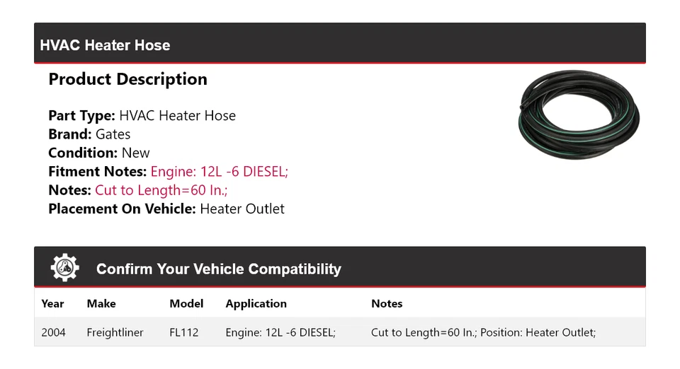 Para Freightliner FL112 2004 12L-6 diésel climatizador manguera calentador puertas de salida Foto 2 de 4