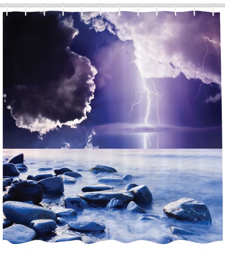 Dark Rain Clouds in Mystic Sky with Lightning Strike Photo Shower Curtain Set - Picture 2 of 2