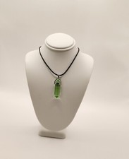 Crystal Healing Stone with black cord necklace Translucent Green