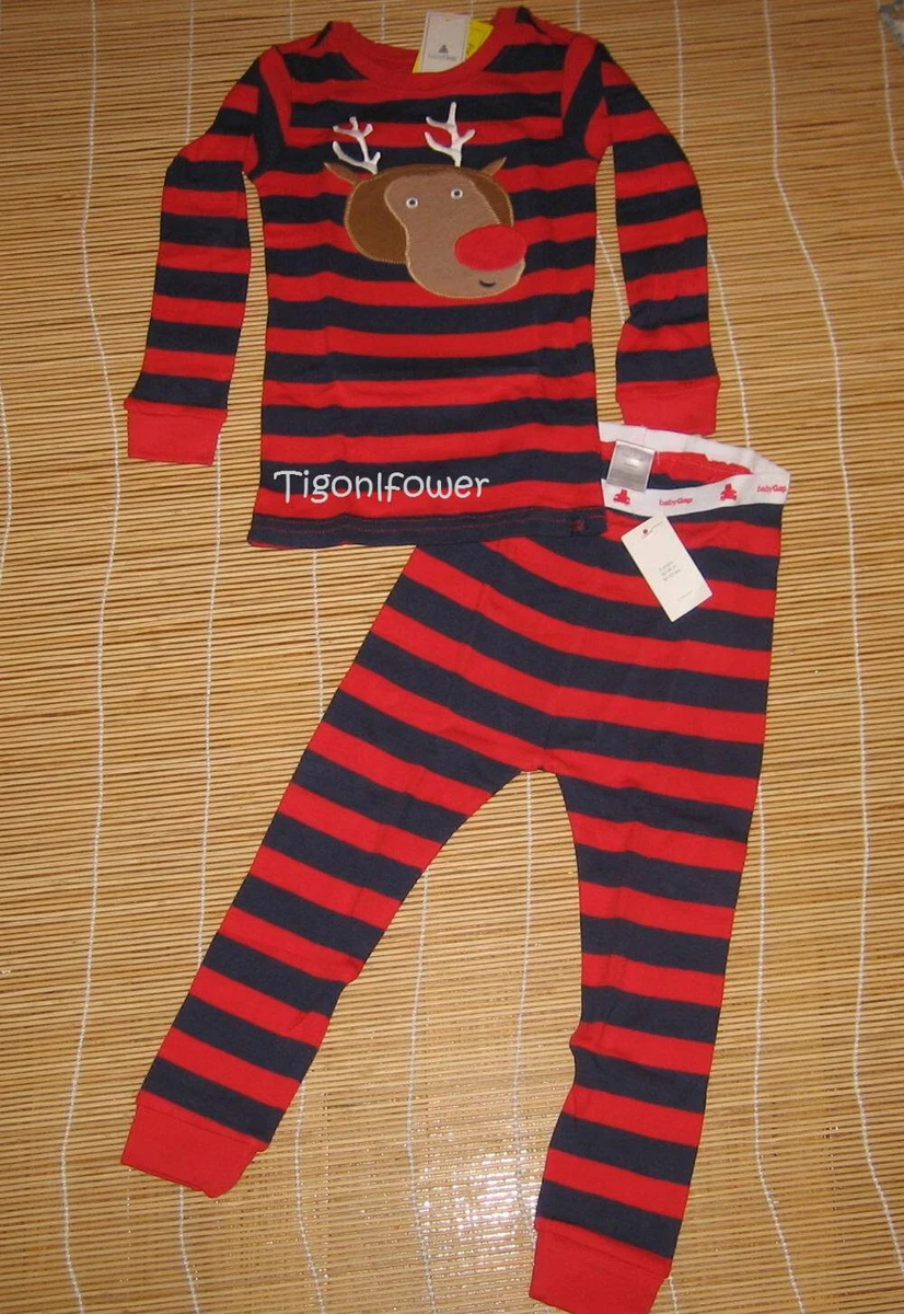 Baby Gap Long Sleeve Pajama Red Nose Reindeer Red Blue Stripe Boy