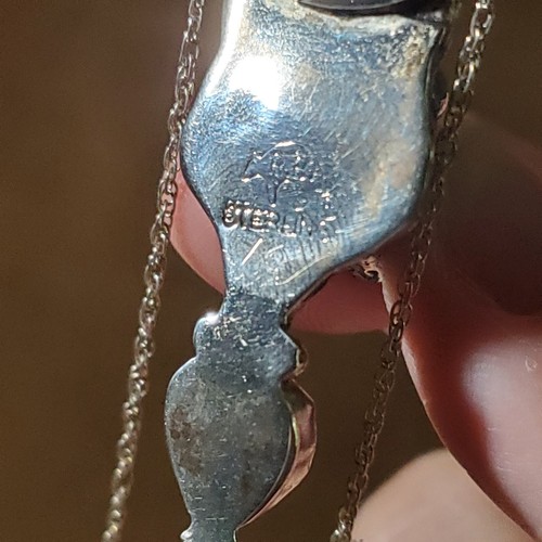 Vtg Running Bear Sterling Wolf Turquoise Feathers Pendant 18"simple Chain - Picture 8 of 9