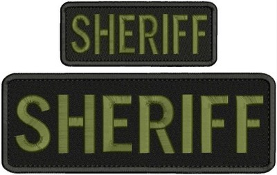 Sheriff  embroidery Patch 3x9 And 2x5 Hook On Back Od Green On Black