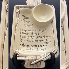 California Pottery Blue Cheese Spread #S7 Ceramic Chip & Dip Snack Bowl 13"x8"