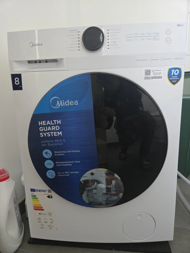 Midea Washing Machine 8kg very new Energy Class A, Automatic Volume, Steam Care