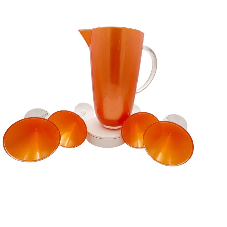 Juego de Martini/Cóctel Acrílico Naranja Vintage, Jarra y 4 Vasos Retro Años 70 Foto 4 de 4