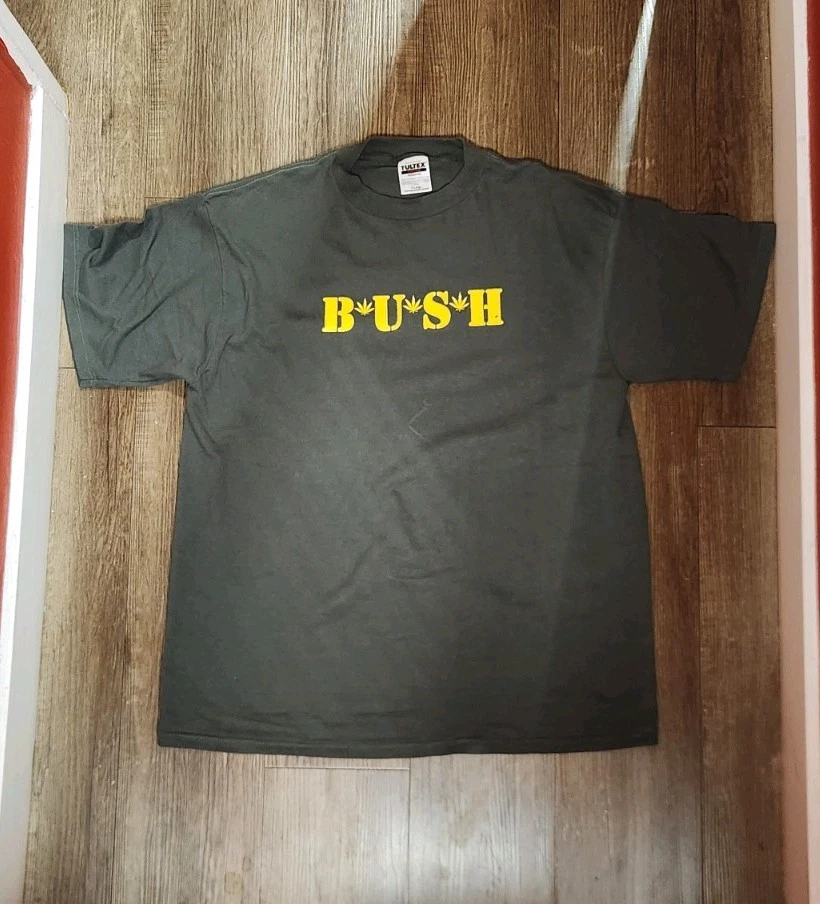 90s BUSH ロンT バンドTシャツ Vintage 90s Bush Band T-Shirt Marijuana Leaf Weed Logo Tultex Rock