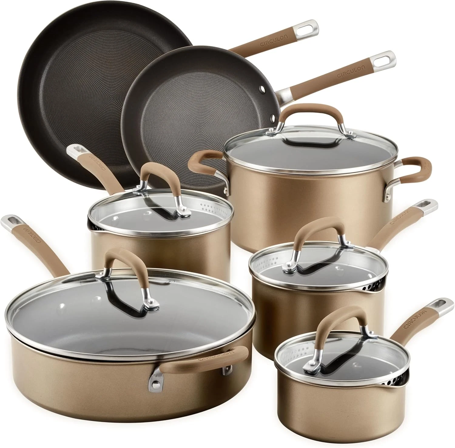 12-Piece Premier Professional Hard Anodized Nonstick Cookware Set, Bronze