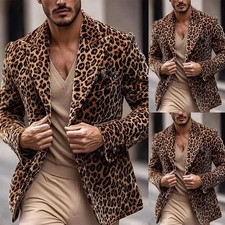 Velvet Men Blazer Classic Leopard Print Peak Lapel Tuxedo Trendy Jacket Coat