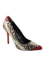 Rachel Roy Womens Leather Snakeskin Print Pointed Toe Pumps White Red Size 6