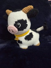 Handmade Crochet Cow Black White