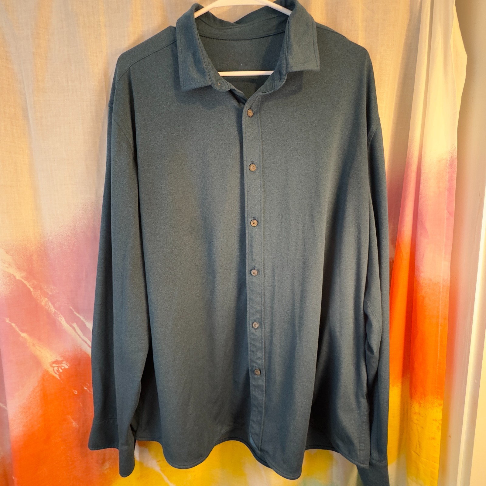 Untuckit Performance Tee Teal LS Button Down Casu… - image 3