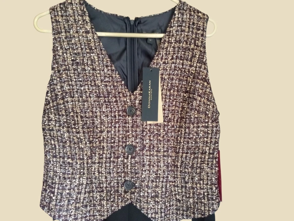 NWT Donna Karan Women's Stunning Classic Tweed-Bodice Wide-Leg Jumpsuit Sz 10 - Image 2 of 4