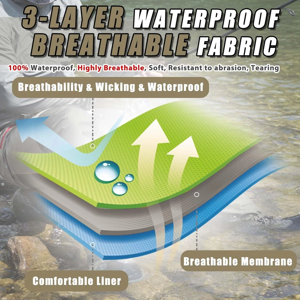 Waist Wader Pants for Men and Women, 3-Ply Breathable Waterproof Fishing Wade... - Image 3 of 4