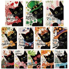 Black Cat Garden Flags for Outside Set of 12, Kitten Welcome Seasonal Garden ...