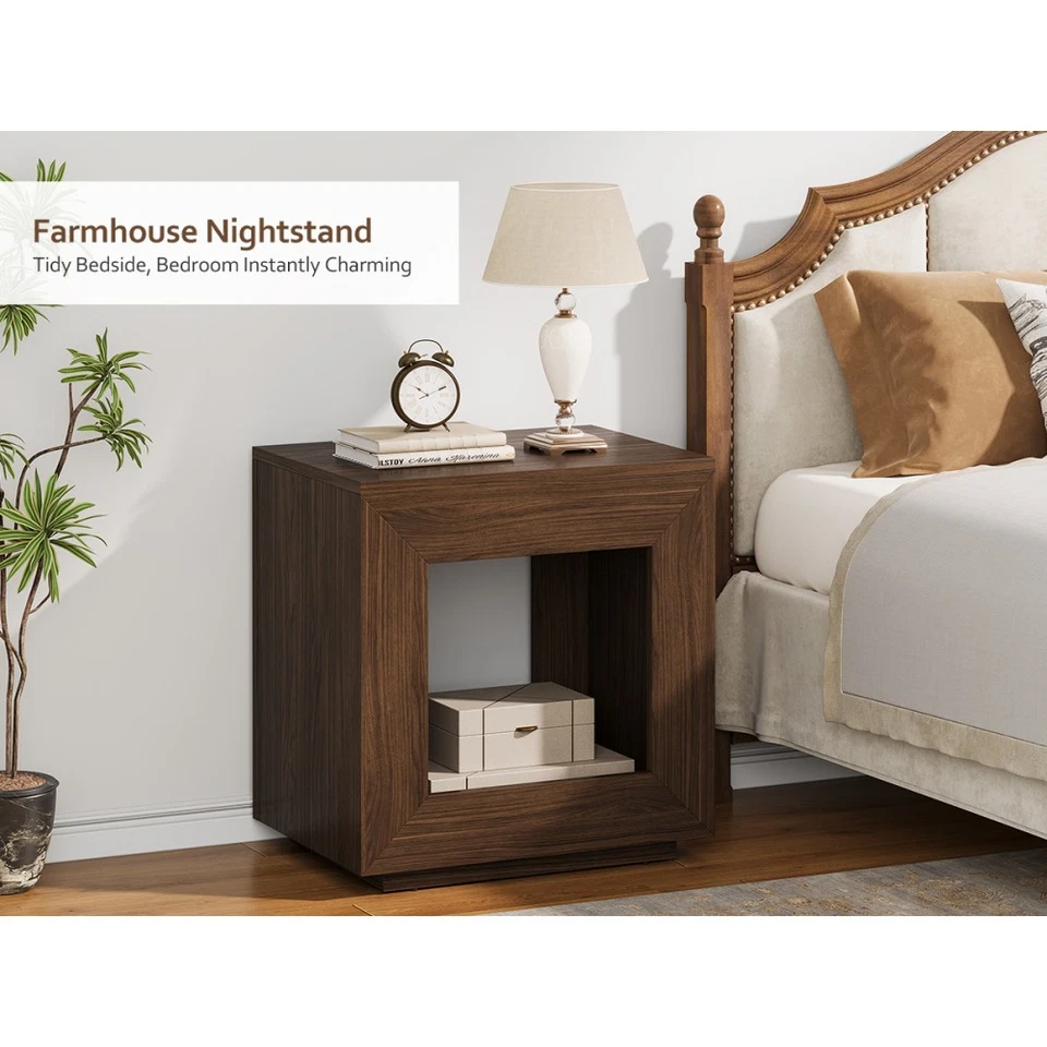 Wood End Table 2 Tiered Square Side Table W Storage Shelf Sofa Side Table - Image 3 of 4