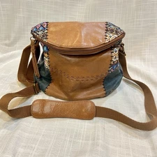 The Sak Deena Boho Patchwork Crossbody Purse ~ Brown Leather Flap Handbag