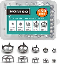Honigo 150pcs Nailheads Round Dome Studs Rivets Silver-4/6/8/10/12MM-150PCS
