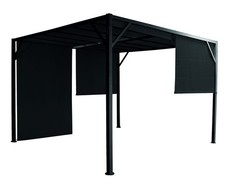 Gazebo pergola 4 x 3 m  in metallo verniciato nero con tende laterali nere - Tig